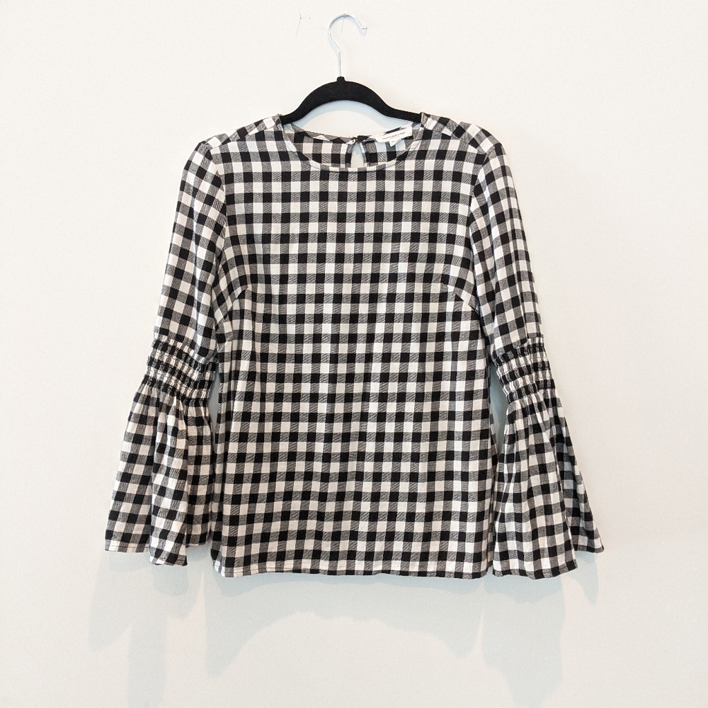 Beach Lunch Lounge Gingham flair sleeve blouse